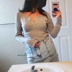 Gray Ribbed Long Sleeve CropTop